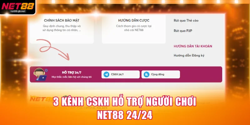 3 kênh CSKH hỗ trợ người chơi NET88 24/24