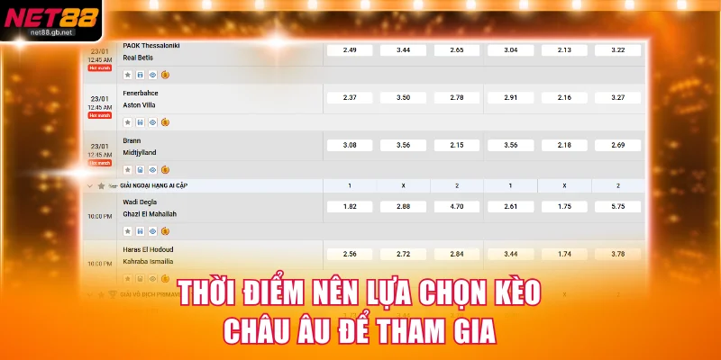 Thời điểm nên lựa chọn kèo châu Âu để tham gia